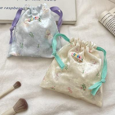 Cartoon Floral Bear Drawstring Storage Bag Women Jewelry Lipstick Makeup Bag Coin Purse Multifunctional Travel Packaging Bag