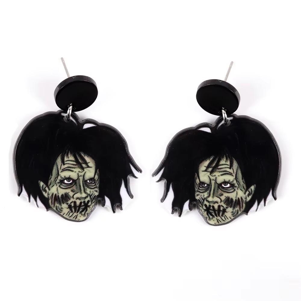 Scary Witch Lady Acrylic Halloween Earrings for Women Creative Funny Cartoon Wear Hat Skull Dangle Earring Gothic Jewelry Gifts