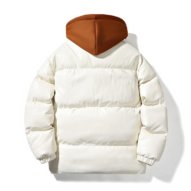 Herrjacka med europeisk-amerikansk lapptäcke och färgblock och avtagbar huva - Höst-/vinterkläder för utomhusbruk