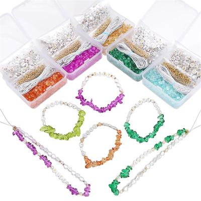1 juego/bolsa de cuentas de grava de vitral, pulsera DIY, collar, bolsa, accesorios de joyería colgantes