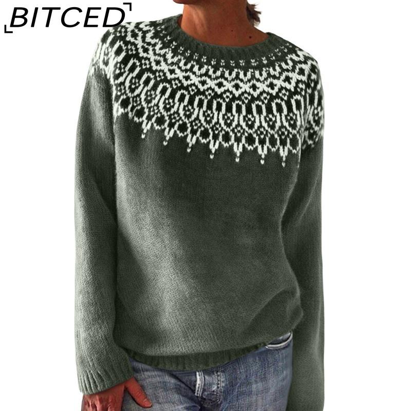 BITCED Pulover de damă - Gât O, Bloc de culoare, Oversized, Pulover tricotat de modă