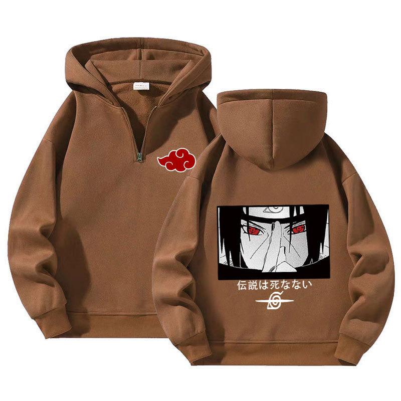 Japanska Anime Naruto Huvtröjor Herr Kawaii Harajuku Manga Grafisk Dragkedja Uchiha Itachi Sasuke Tryckt Streetwear Sweatshirts Unisex Pullovers Toppar