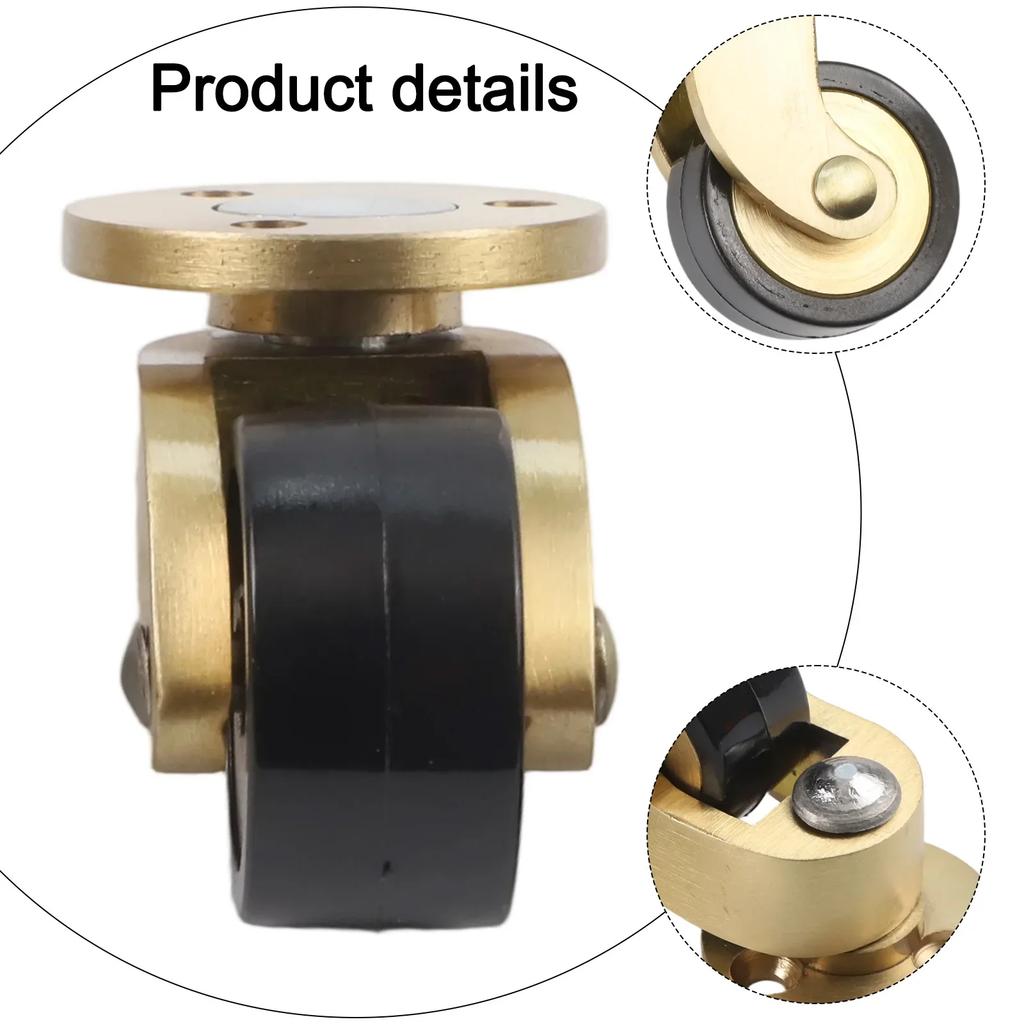 360 Degree Rotation Brass Casters Robust Load-Bearing Design Brushed Brass Finish Caster Wheels Set Gold Black