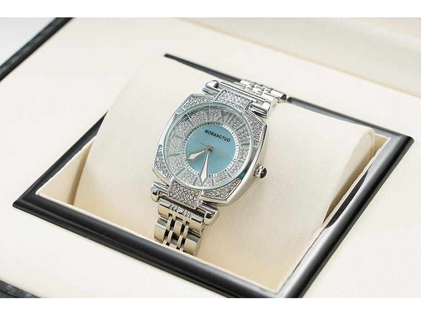 Gypsophila Steel Band Luxury Women's Quartz Watch with Diamond-Set Round Dial