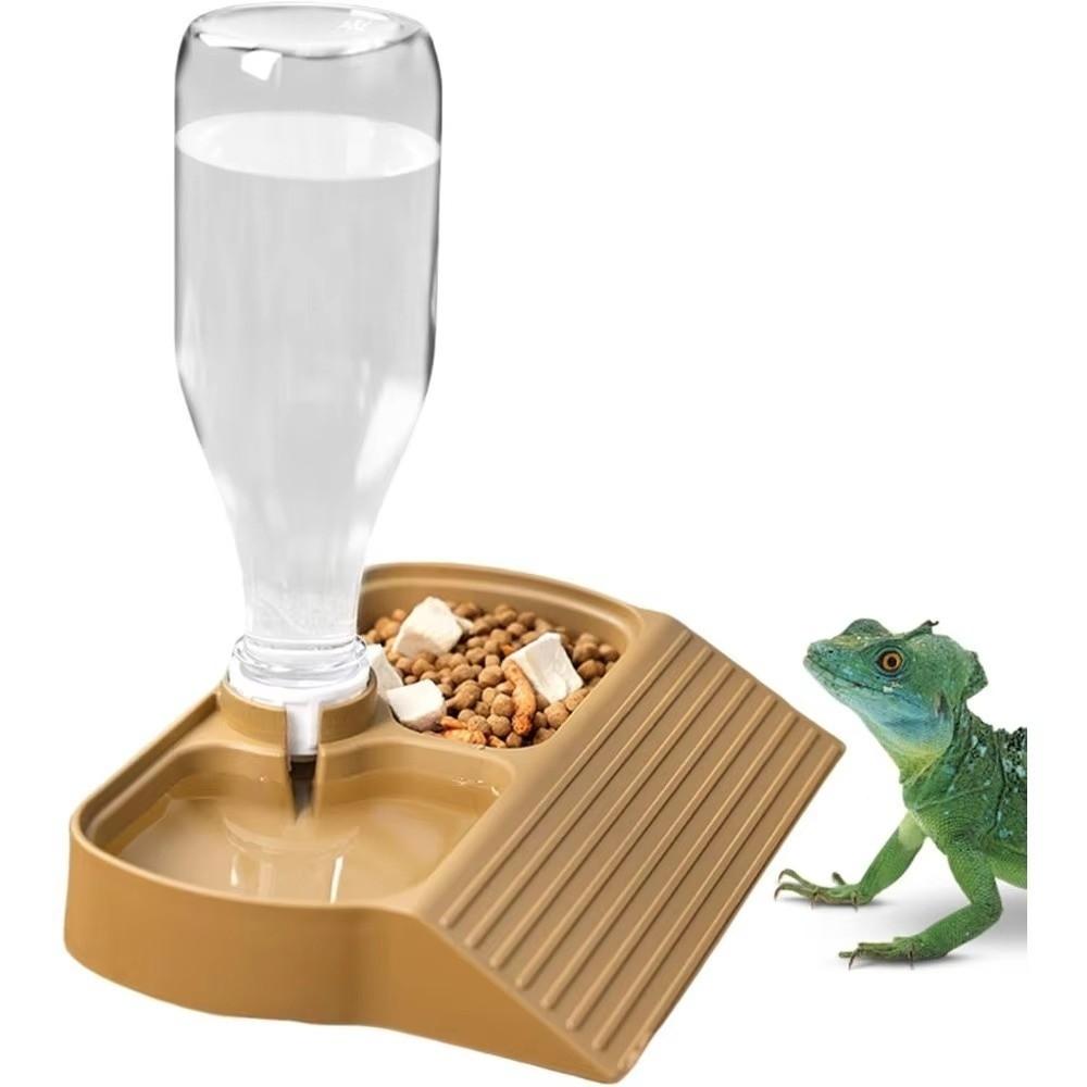 2 in 1 Reptile Feeder Station Automatic Fill Large Capacity Automatic Water Dispenser with Water Bottle Plastic
