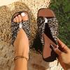 Korean Version of Niche Design Sense Leopard Print Word with Flat Bottom Slippers Women Wear Summer New Fashion Beach Vacation Cool