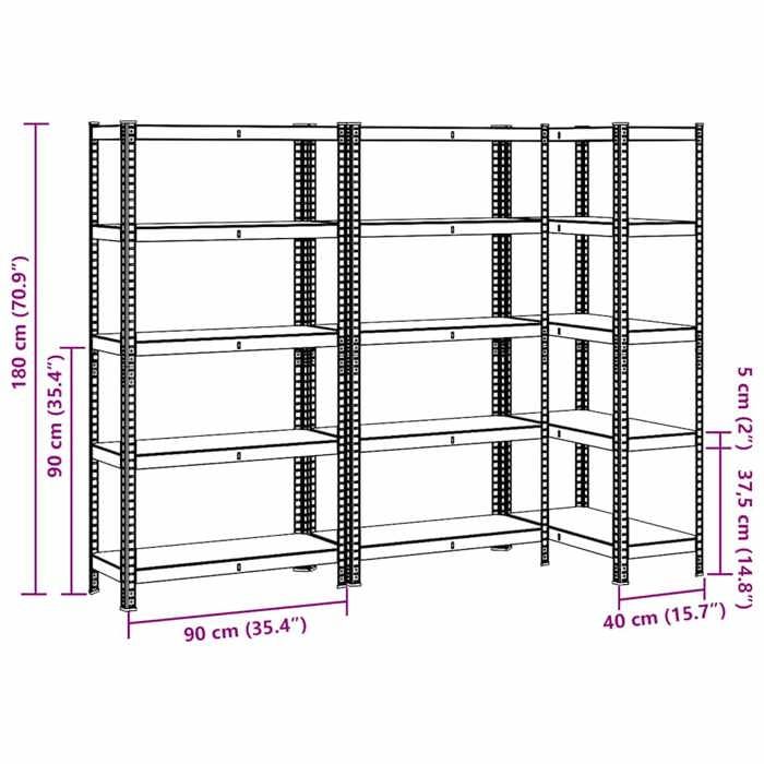 VidaXL Étagères de rangement à 5 niveaux 3 pcs acier bois d'ingénierie 3307590