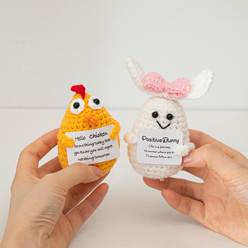 1-5pcs Positive Energy Knitted Bee Duck Doll Handmade Crochet Desktop Ornaments Craft Car Interior Decor Birthday Gift Abeja