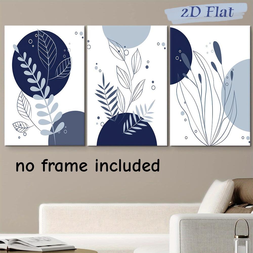 

3-piece modern minimalist blue plant line canvas painting Nordic style living room bedroom foyer frameless decoration hanging pa (as the picture,20x30cm-3pcs)