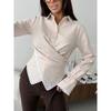 Women Vertical Stripes Cross Shirt Long Sleeve Cardigan Blouse Slim Fit Casual Spring Autumn Casual Lace Tops Fashion Elegant Tops