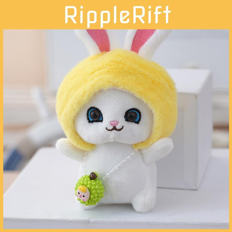 Soft Rabbit Fluffy Doll With Fruit Hat Keychain For Girls Cute Animal Stuffed