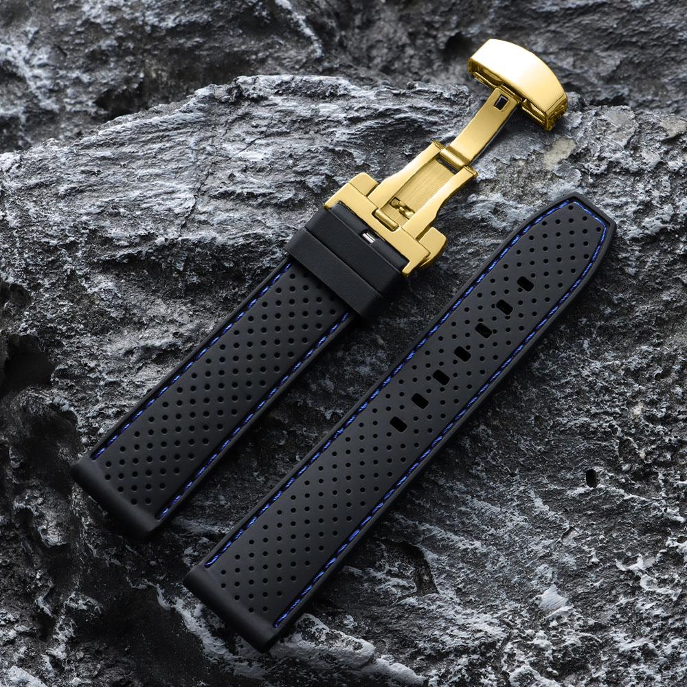 20mm 22mm Premium Silicone Watch Band Butterfly Buckle Waterproof Soft Rubber Strap Breathable Strap Replacement Universal Watch