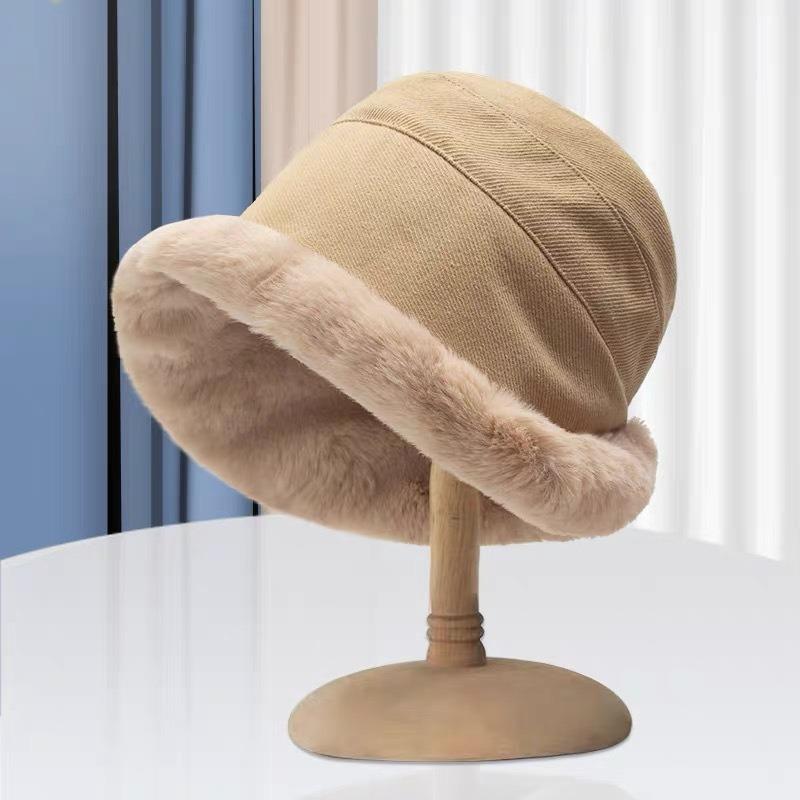 Damen Winter Bucket Hat Kunstpelz Warme Fischerhut Plus Samt Weicher Panamahut Dame Outdoor Plüsch Sonnenhut