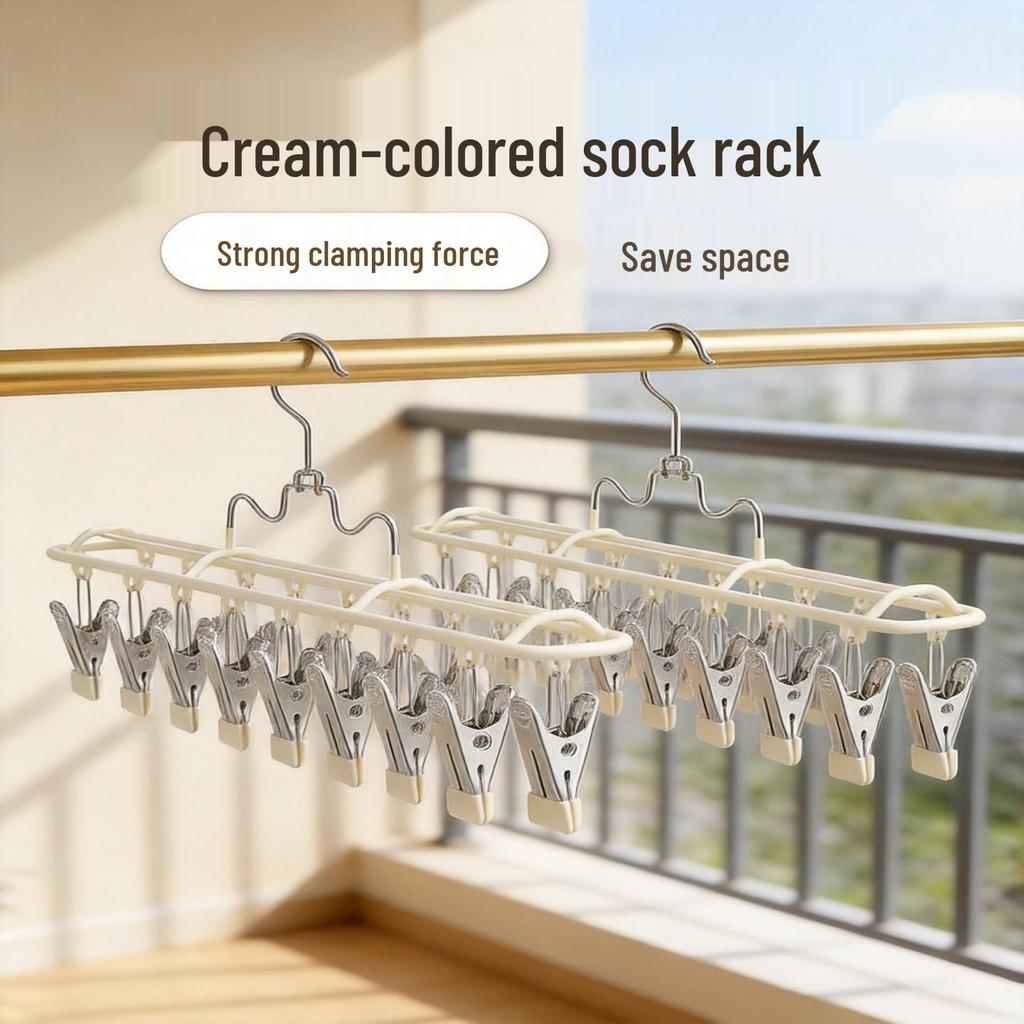 Multi-functional Windproof Clothes Hanger with Anti-slip Clips for Balcony and Dormitory Use