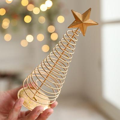 Gold Mini Christmas Tree Xmas Ornaments Cute Iron Christmas Tree Creative Five-pointed Star Desktop Decoration Home Decoration