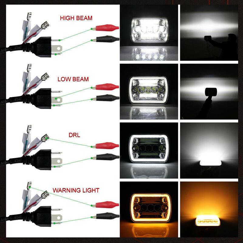 7 Inch Square-Shaped Headlight 45W With Aperture And Angel Eyes Dual Color For Off-road Trucks Near Far Vision Headlights