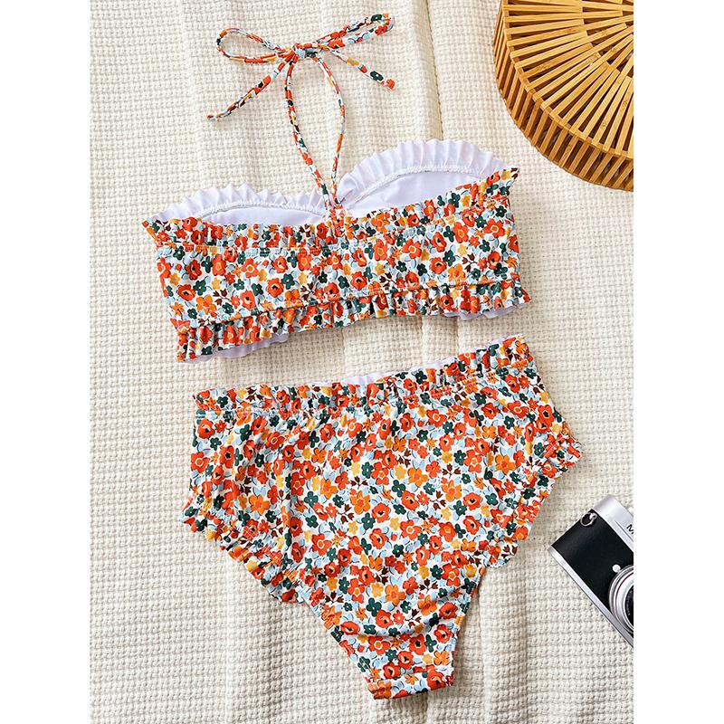 Floral Printed Ruffle Bikini Set Women Sexy Swimsuit Two-Piece Female Swimwear Strapless Bathing Summer Fashion Beachwear
