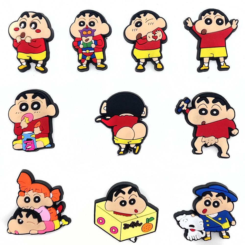 Crayon Shin-chan Funny Hole Shoe Buckles: Soft Rubber Shoe Accessories with Floral Design