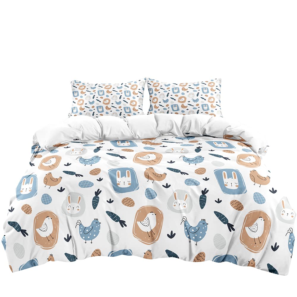 Cute Rabbit Duvet Cover Watercolor Sketch Of Sleeping Single White Easter Bunny Room Decorative Bedding Set For Girls Children