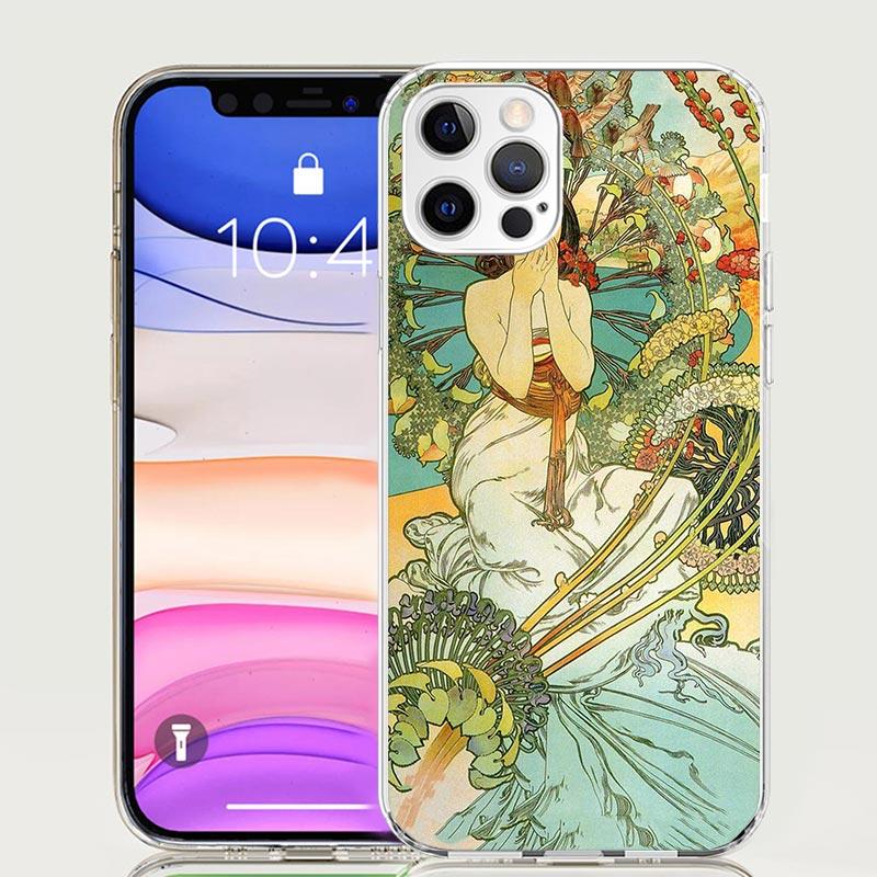 Alfons Mucha Primavera Case Phone Cover for Apple iphone 16 15 14 13 12 Mini 11 Pro Max 16E X XS XR 7 Plus 8 + SE 2020 Trend Fun