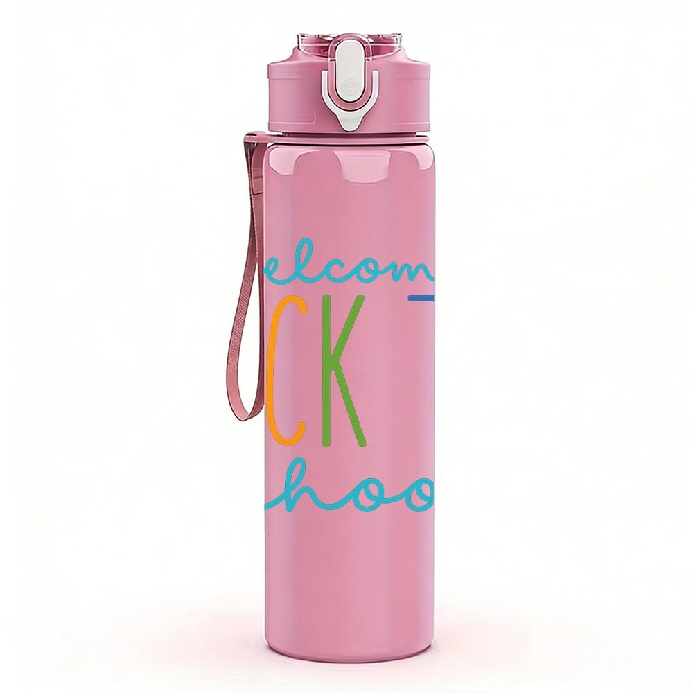 1PC Welcome Back To School Rainbow 750ml Color Plastic Sports Water Bottle Leakproof Flip Straw Lid Suitable for Sports Office Home Use