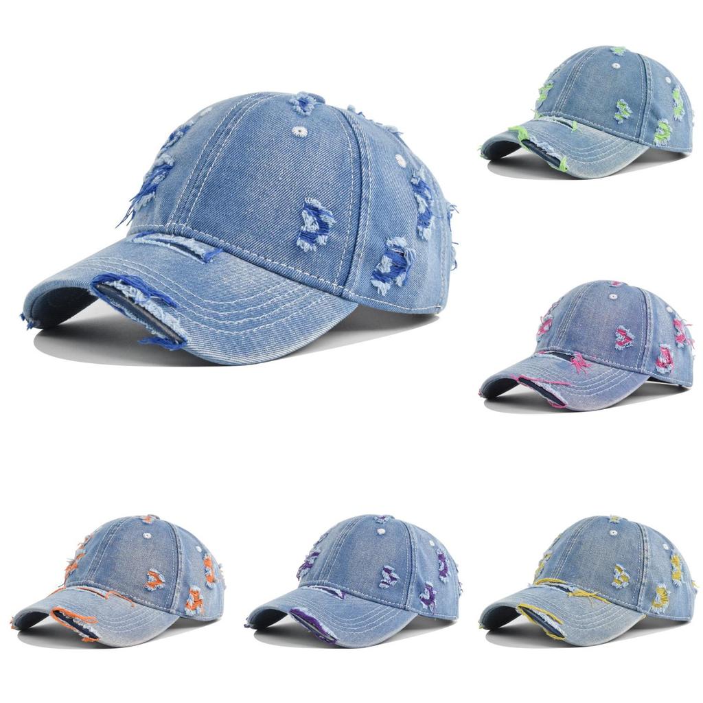 Vintage Distressed Denim Baseball Cap With Sun Protection For Casual Wear