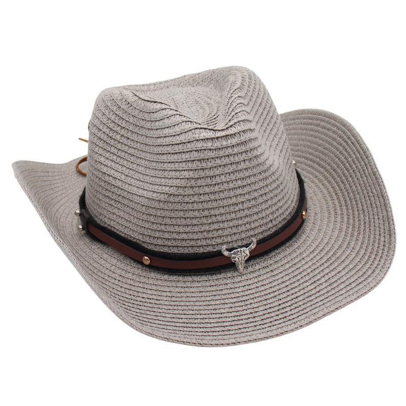 Western Cowboy Straw Hat Sun Hat Tibetan Bullhead Hat National Style Straw Knight Hat Sun Hat