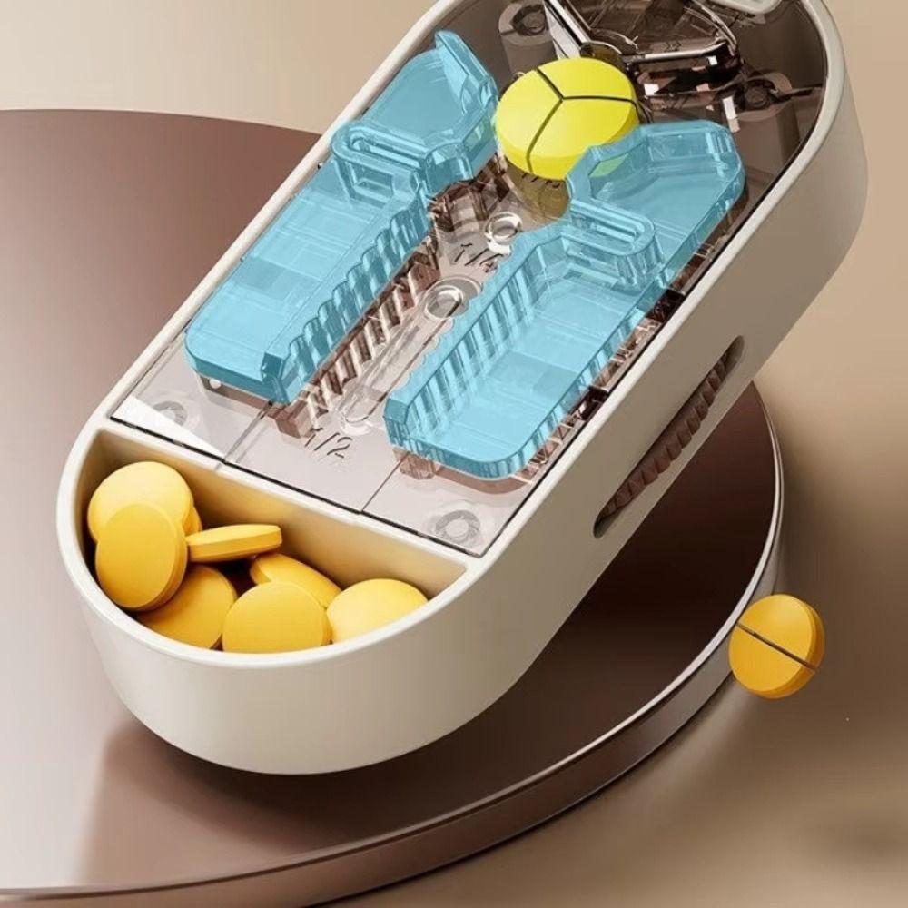 Dustproof Portable Pill Cutter Sliding Adjust Cut Tablet Dispenser Tablet Splitter Travel Use