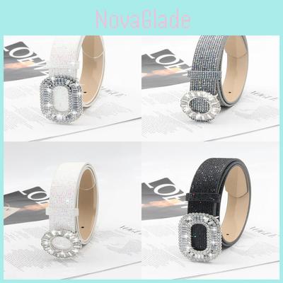 Pu Leather Ladies Belt With Crystal Square Buckle For Fashionable Casual Wear