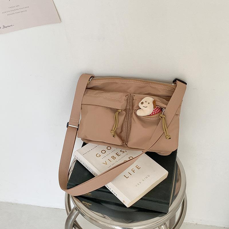 Women's Lightweight Nylon Cloth Crossbody Bag Female Multi Pocket Shoulder Bags Solid Color Casual Ladies Purse Handbags