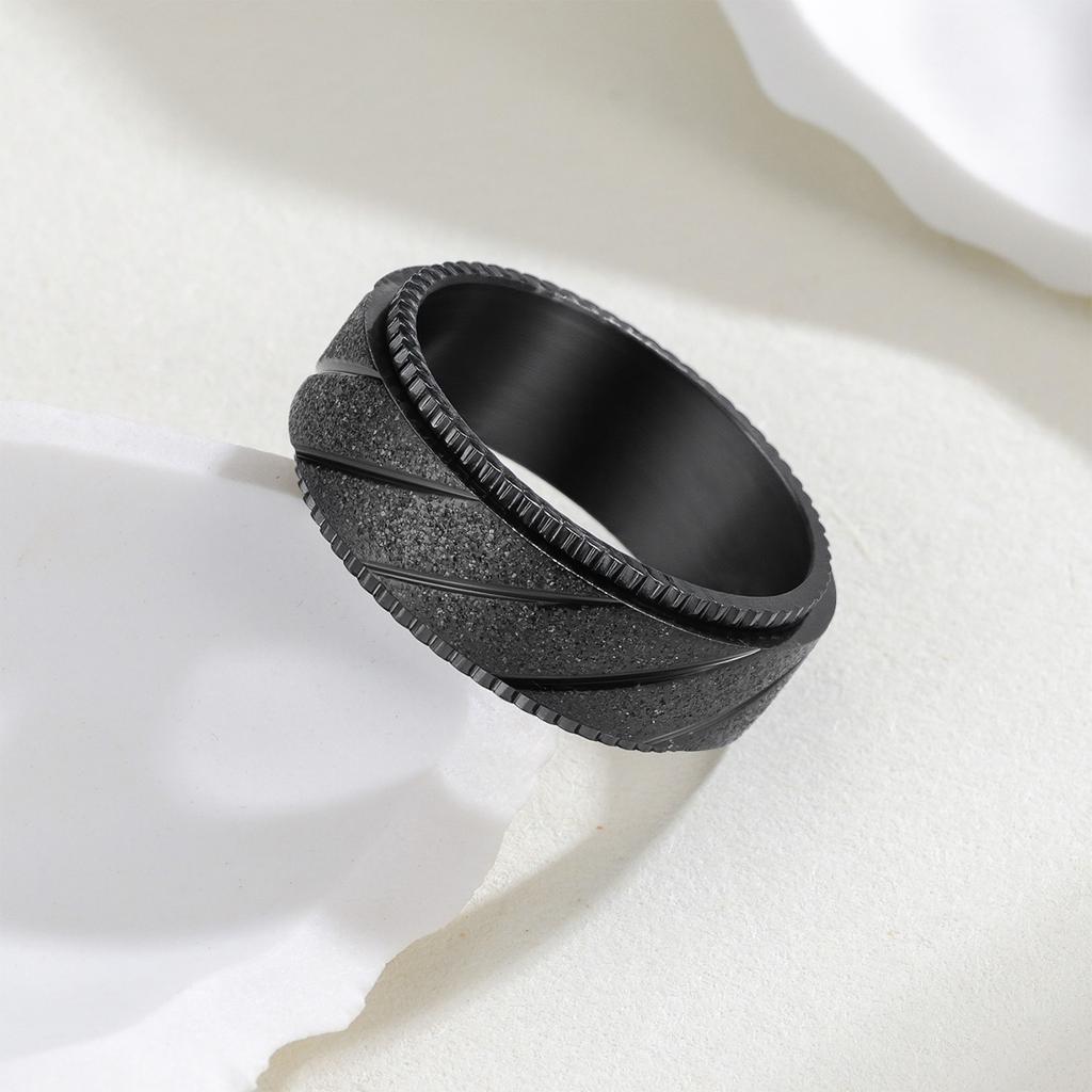Fashionable Titanium Steel Jewelry Punk Style 8mm Pattern Mesh Rotatable Vacuum Plated Frosted Ring