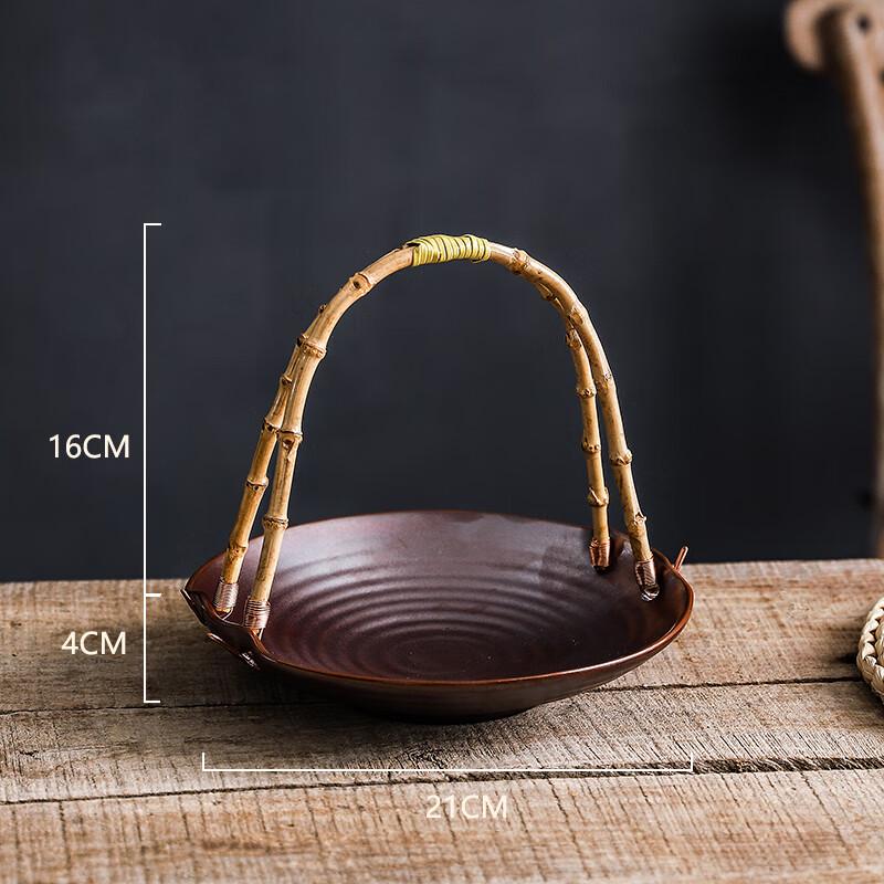 WOHO Ceramic Serving Plate with Bamboo Handle