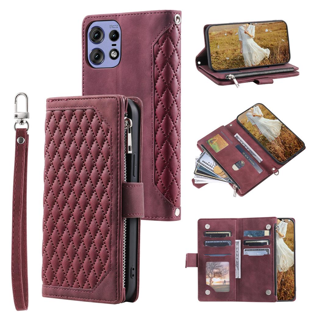 Style 005 For Motorola Edge 50 Pro 5G Case Zipper Pocket Leather Grid Phone Cover
