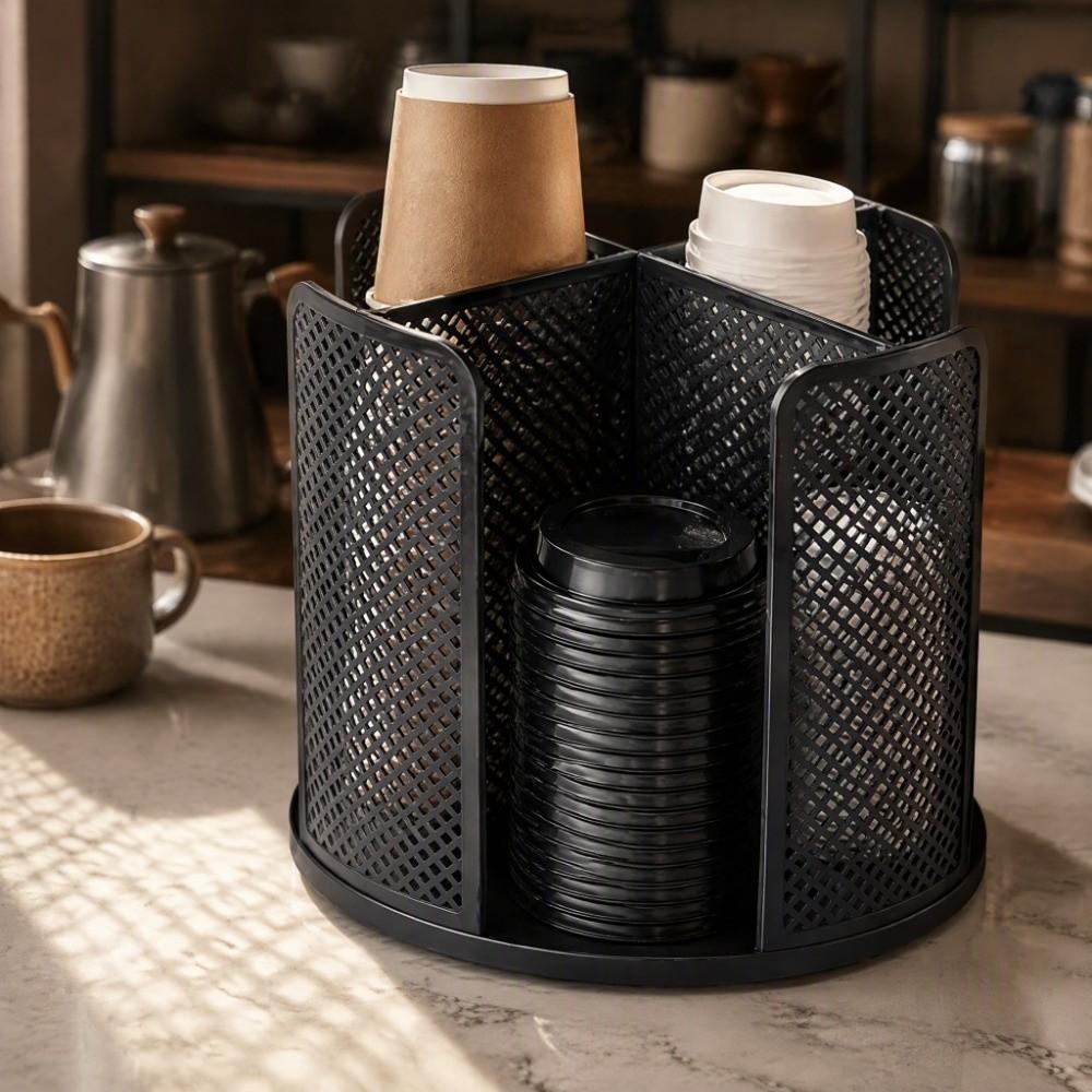 4 Compartment Paper Cup Dispenser 360 Rotating Desktop Cup Rack Coffee Cup Organizer For Office