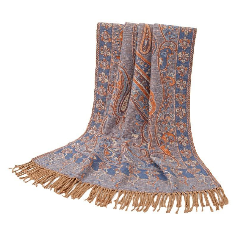 Ethnic Style Big Cashew Shawl Autumn And Winter Warm Long Towel Thickened And Lengthened Nipple Women'S Scarf Jacquard Long Towel