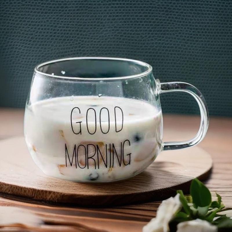 Vertical Stripe Petal Glass Cup with Handle for Milk, Tea, Coffee, and More