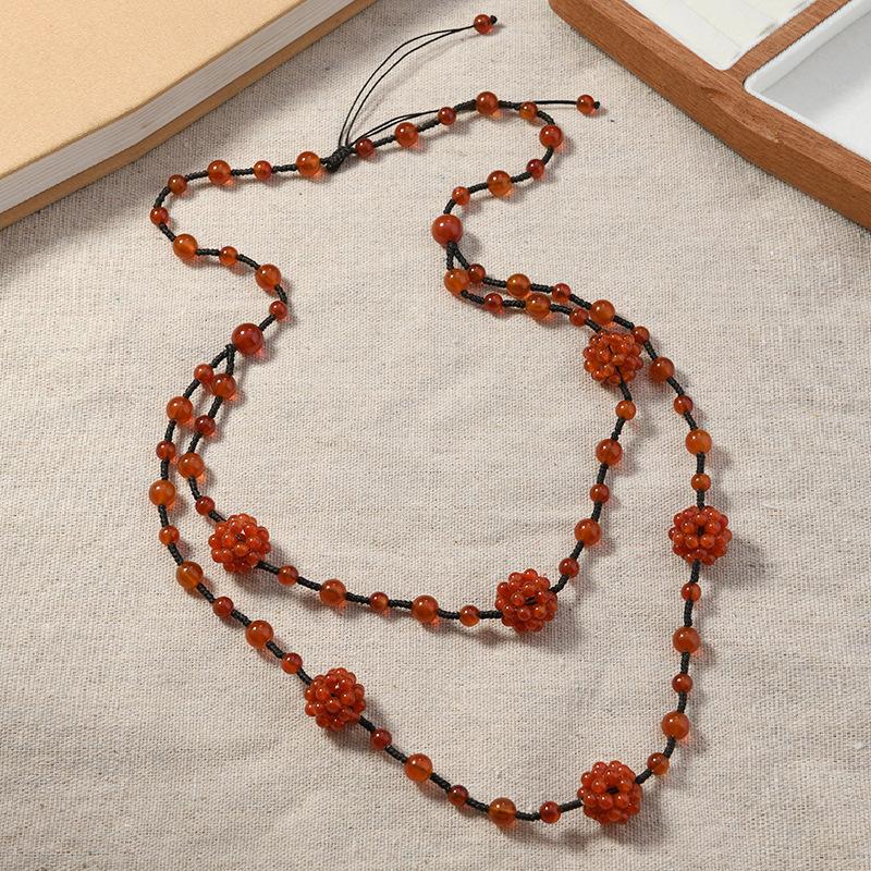 Double-layer natural agate jade necklace, hand-woven sweater chain, niche high-end women's accessories