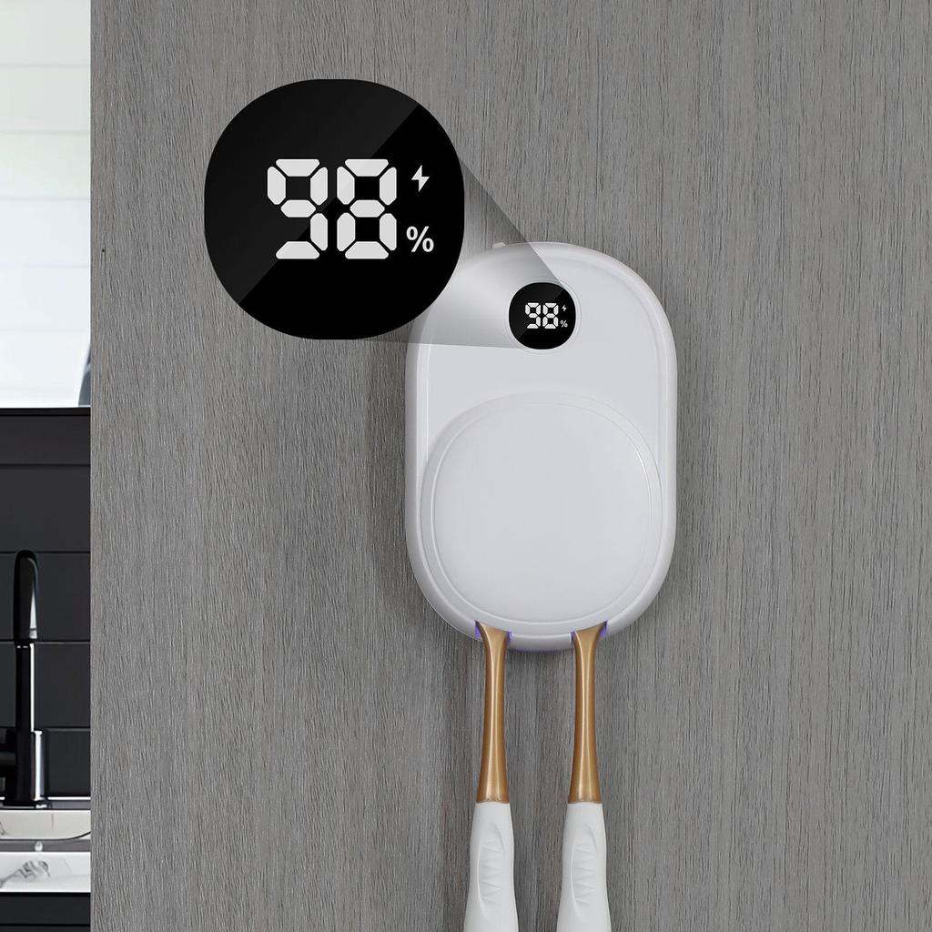 Portable Wall-Mounted UV Toothbrush Sterilizer and Dryer - Double Electric Brush Compatible, No-Punch Installation
