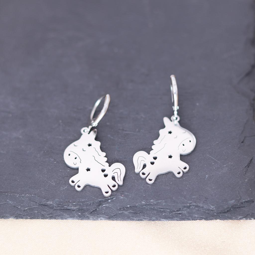 Kinitial Stainless Steel Bulldog Unicorn Dragon Fairy Turtle Sword Death Moth Earrings For Women Trendy Piercing Jewelry