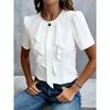 Dámská bílá halenka s volánkovým lemem, krátkým rukávem, kulatým výstřihem, elegantní, do práce, do kanceláře, ležérní top s knoflíkovým detailem