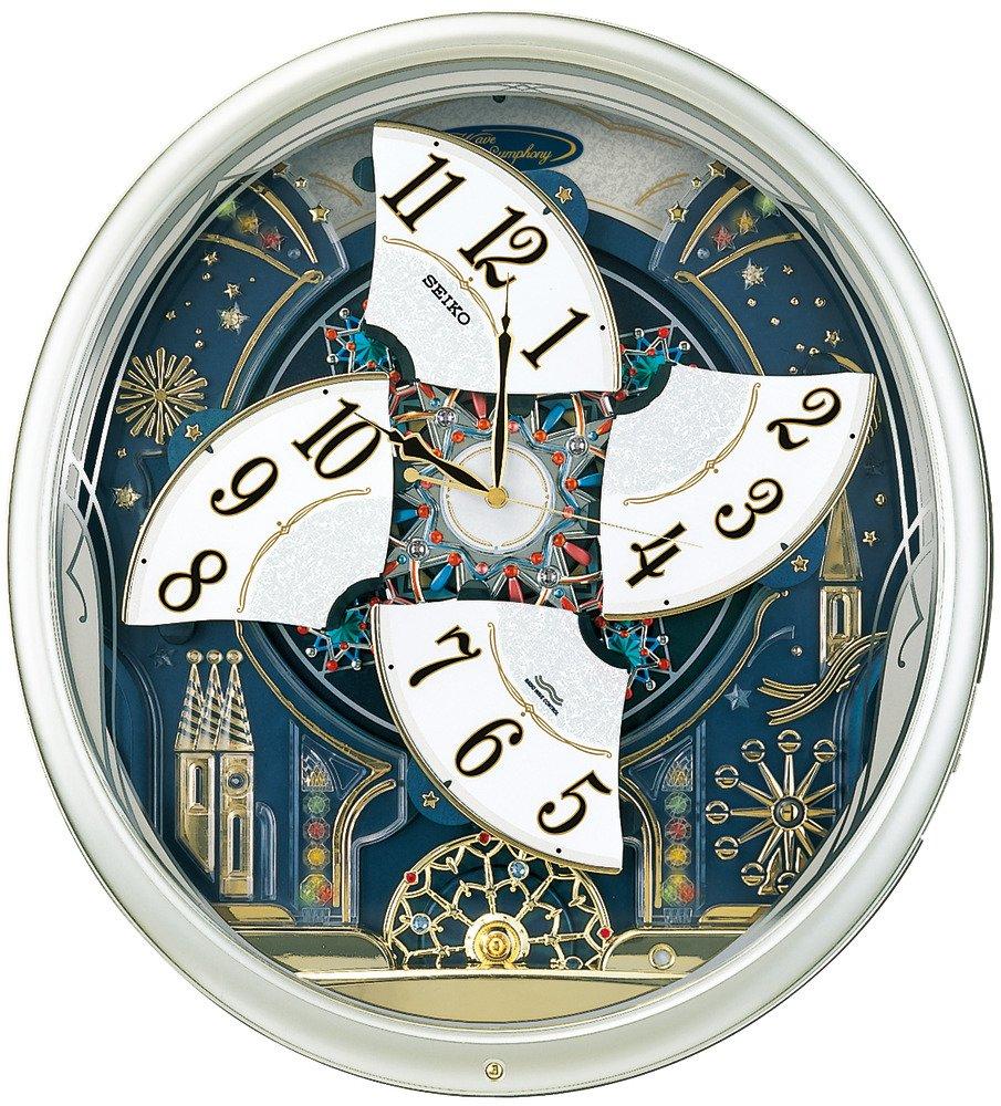 Seiko Clock Wall Clock Radio Analog Karakuri 6 Songs Melody Rotating Decoration Light Gold Pearl RE561H SEIKO