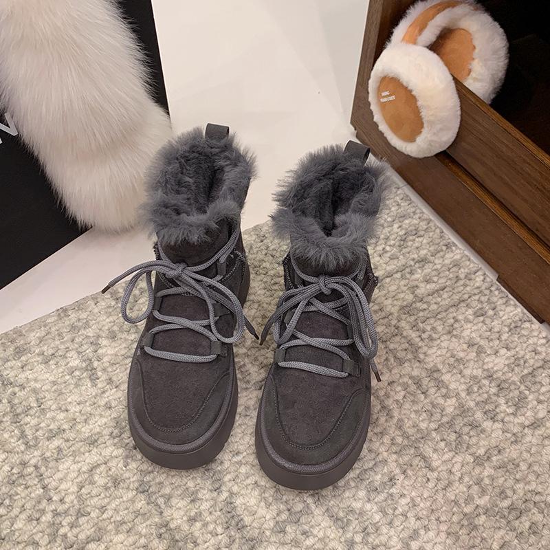 Women's one-step elastic thick sole winter fur one warm cold padded snow boots non-slip wear casual sports short cotton boots