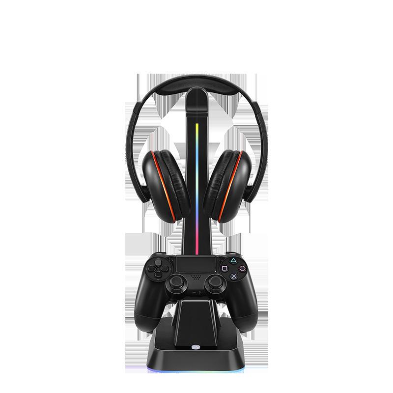 

Universal Controller Stand with Headphone Holder – Multi‑Color LED Glow / USB Pass‑Through Port / Desk Organizer for PS5/PS4/Xbox/Switch Pro 17.1*16.6*6.1cm чёрный