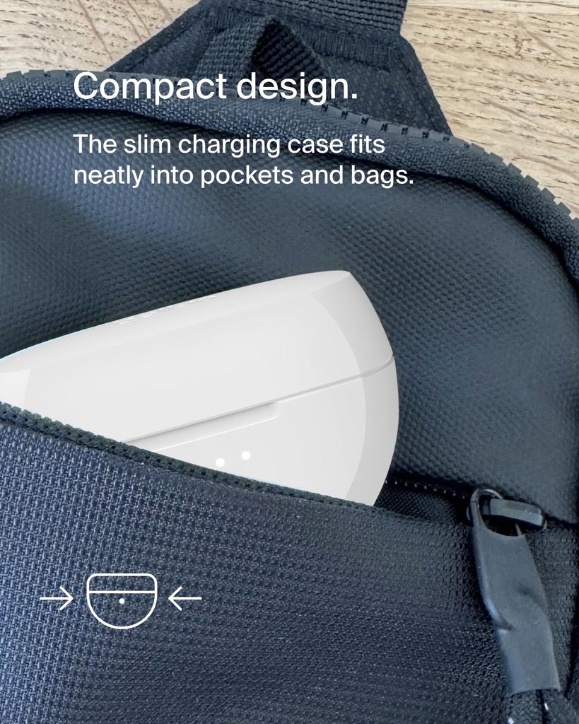 Belkin SOUNDFORM Rhythm True Wireless Earbuds Bluetooth 5.3 5.8mm Drivers 30H Playback Call Noise Reduction Fast Charging IPX4 White AUC012btWH