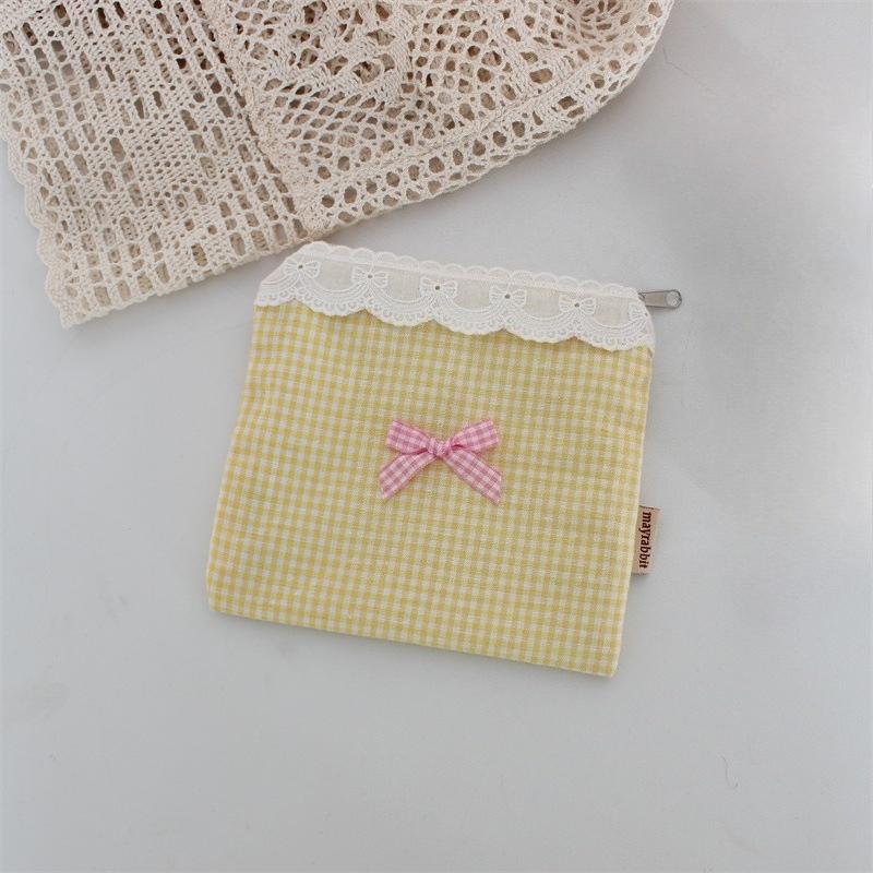 Ins Cute Plaid Coin Purse Sweet Lace Storage Bag Sanitary Napkin Bag High-value Lipstick Cosmetic Bag