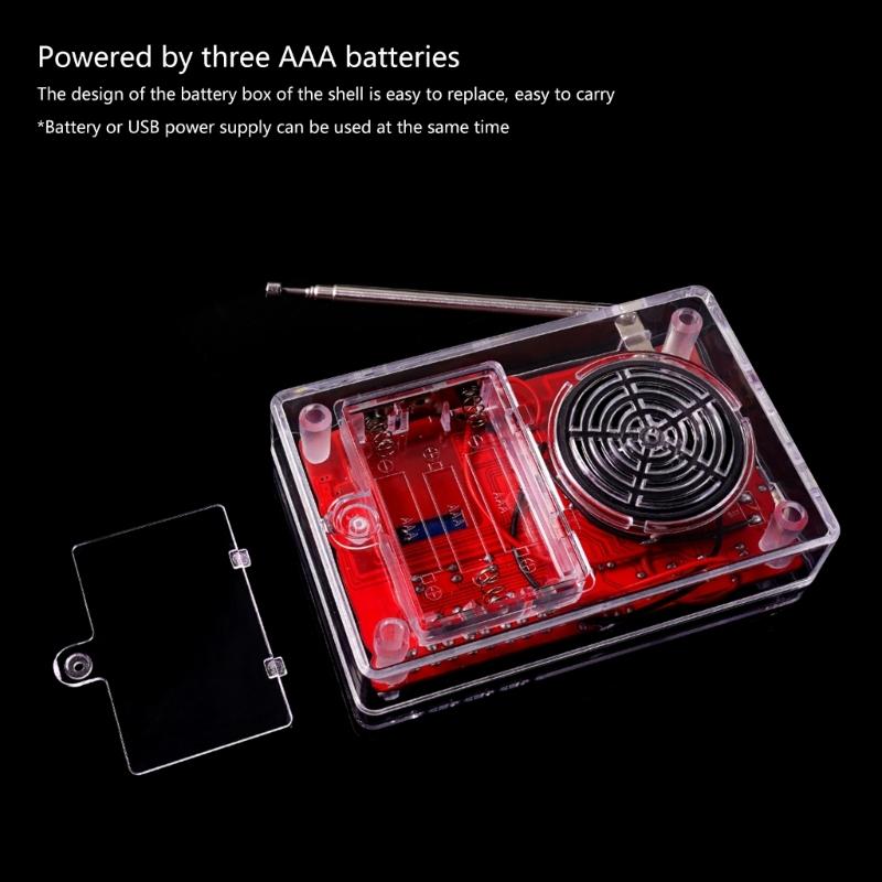 RDA5807 Standard DIY FM Radio Kit 87-108MHz Acrylic Case Optional Soldering Practice for Learning and Teaching