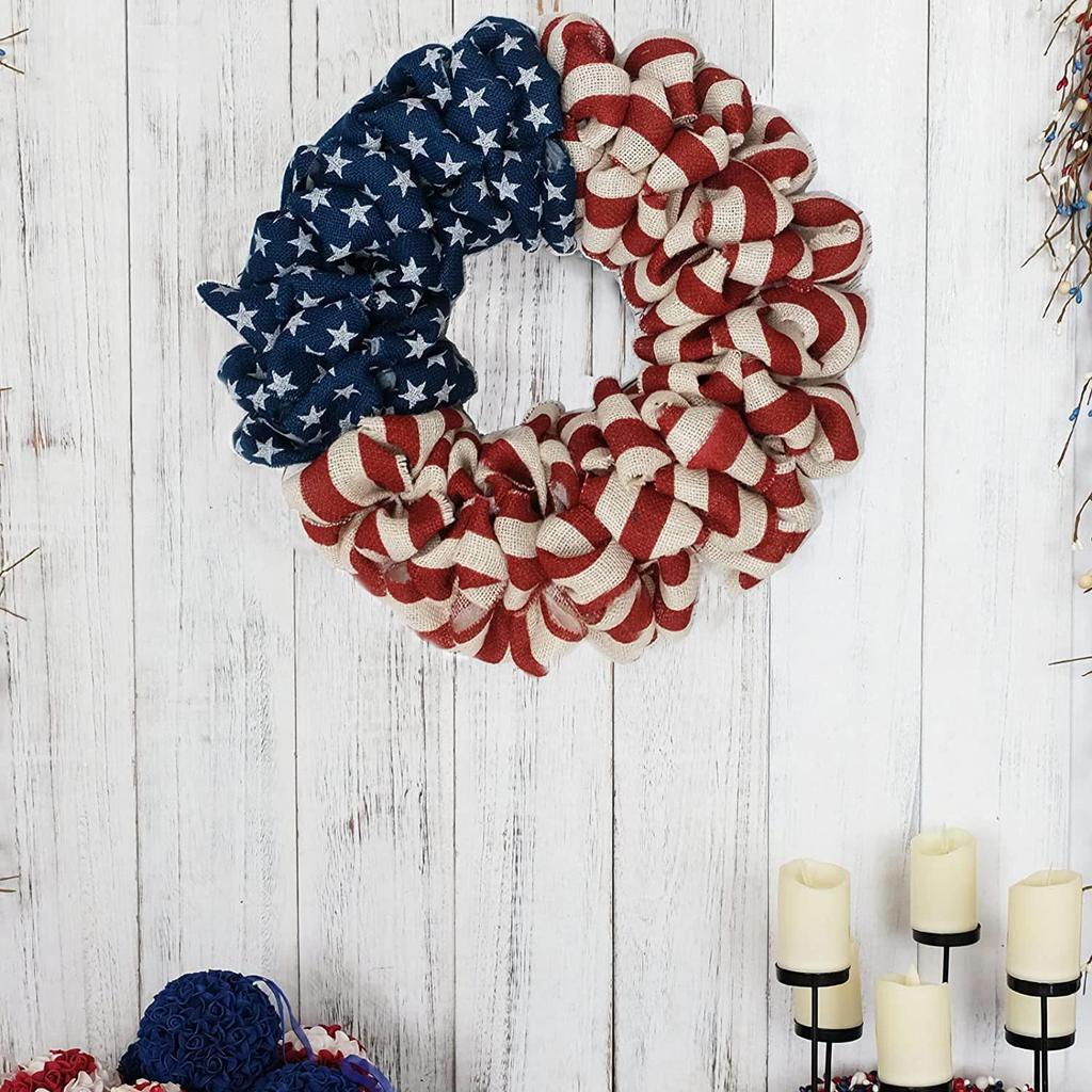 Red White Blue Burlap Wreath for July 4th and Memorial Day