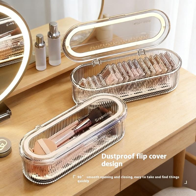 1pc Acrylic Cosmetic Brush Storage Box Transparent Makeup Brush Organizer Dustproof Holder Vanity Bathroom Accessories with Lid