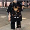 Korean Fashion Streetwear Hip Hop Rock Casual Short Suit Funny Bear Tshirts Shorts 2 Piece Set Summer Tracksuit Clothes For Men