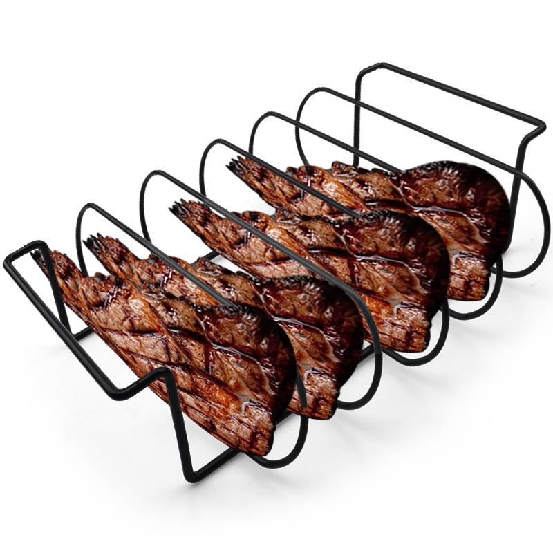 Non-Stick BBQ Rib Rack Stand Barbecue Steaks Racks Stainless Steel Chicken Beef Ribs Grill Black for Gas Smoker BBQ Tools Bbq